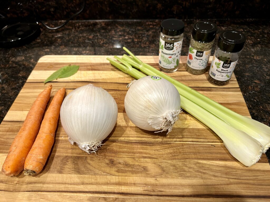 carrots, onions, celery, and dried herbs